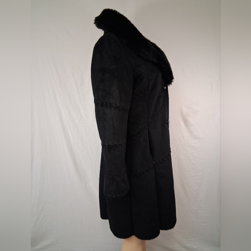 Coldwater Creek Elegant Black Trench Coat with Plush Collar - Picture 8 of 16